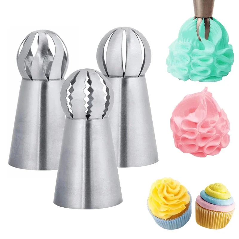 3PC Cupcake Stainless Steel Sphere Ball Shape Icing Piping Nozzles Pastry Cream Tips Flower Torch Pastry Tube Decoration Tools
