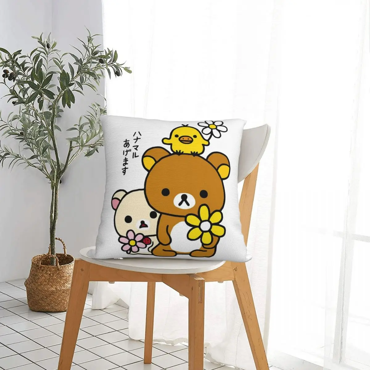 Rilakkuma Square Pillowcases Sofa Korilakkuma Kiiroitori And Flowers Cushion Case Cute Pillow Cover 45*45