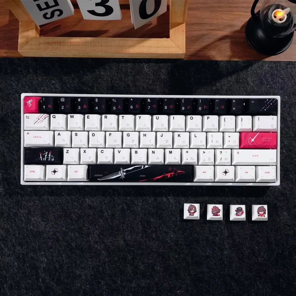 Yuki Aim Japanese Cherry Keycap Set PBT 134 Keys Anime Cartoon for 60/64/84/98/108 Mechanical Keyboards