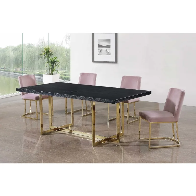 Modern Contemporary Velvet Upholstered Dining Chairs with Polished Gold Metal Frame Set of 2 19