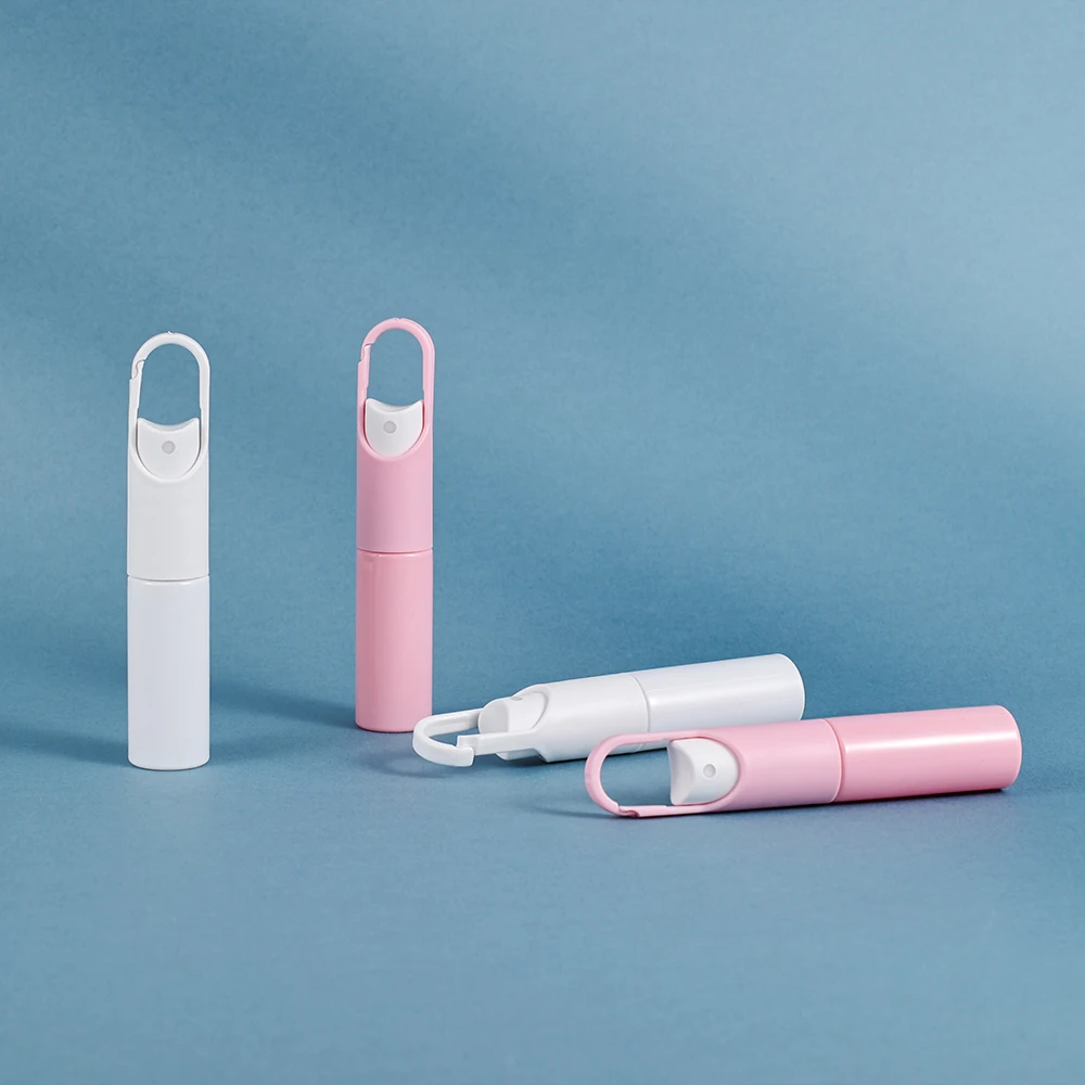 2Pcs 20ml Whit/Pink Empty Spray Bottles with Hook Fine Plastic Travel Refillable for Perfume Essential Oils Toners Cosmetics