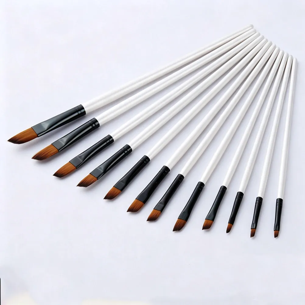 12Pcs Painting Brush Set Nylon Hair Wooden Handle Ideal for Watercolor Oil Acrylic Gouache Painting Tools for Artists Beginners