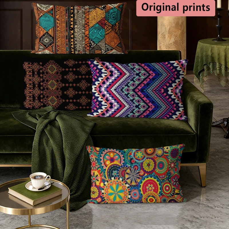 Bohemian Geometric Floral Pillow Covers Suitable For Sofa Bedroom Car Pillow Cover Cushion Rectangular Back Cushion