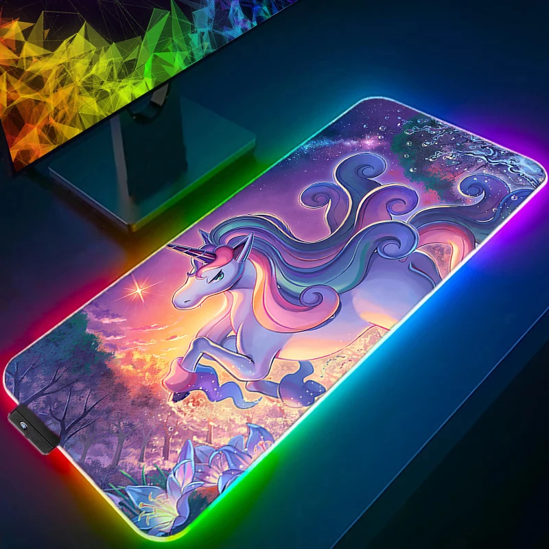 

RGB светодиодный крутой коврик для мыши игровой коврик для мыши резиновый настольный коврик с единорогом нескользящий ПК ноутбук геймер настольные аксессуары коврик для клавиатуры ковер