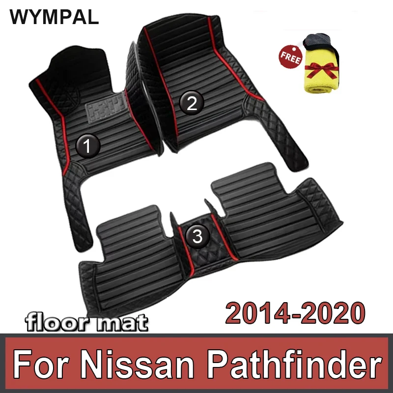 Car Floor Mats For Nissan Pathfinder R52 7seat 2014~2020 Auto Anti-dirt Pad leather Mat Rugs Pad Interior Parts Car Accessories