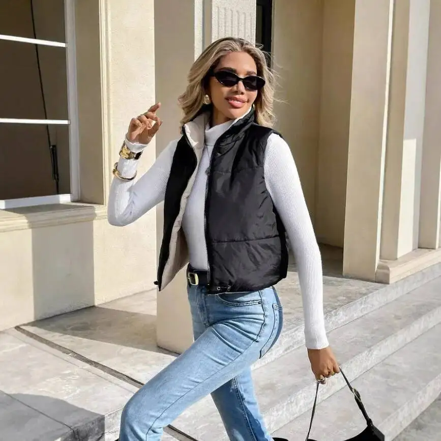 

Жилет женский хлопковый с воротником-стойкой модный универсальный утолщенный теплый зимний короткий хлопковый жилет