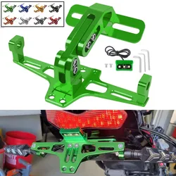 For Kawasaki Z750 Z800 Z900 Z1000 NINJA400 Motorcycle Universal Adjustable Rear Tail Tidy License Plate Holder Bracket LED Light