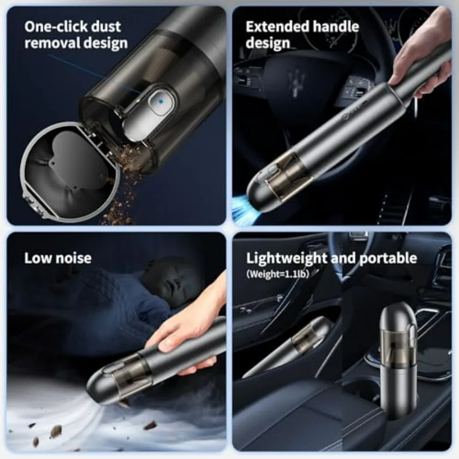 مكنسة كهربائية لاسلكية محمولة مع محرك بدون فرش وشفط قوي 16000 باسكال للسيارة والمكتب المنزلي واستخدام الحيوانات الأليفة 4 في 1 قابل لإعادة الشحن Mi