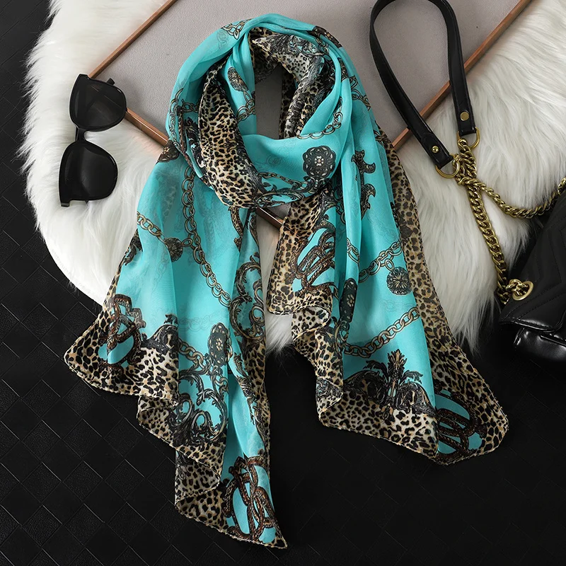 New Fashion Print Design Women Silk Scarf Shawl Elegant Headscarf Convinient Bandage Hijabs Chiffon Muslim Wrap Scarves