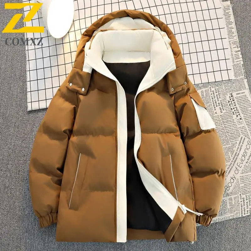 2025年暖かいコットンジャケット メンズ 冬 厚手 フード付き カップルコート ファッション ストリートウェア 防寒 アウトドア デイリーウェア パーカー
