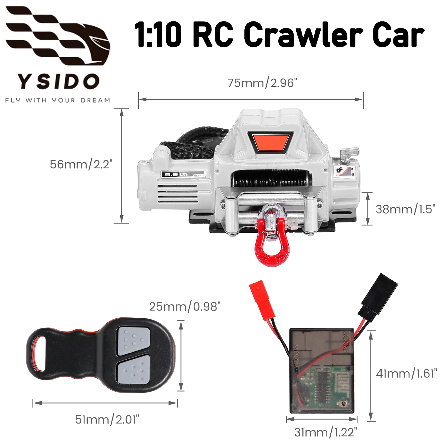 

YSIDO RC Car Simulated Winch Wireless Remote Controller Receiver for 1:10 RC Crawler Car Axial SCX10 90046 TRX4 TRX6 Gen8 Parts