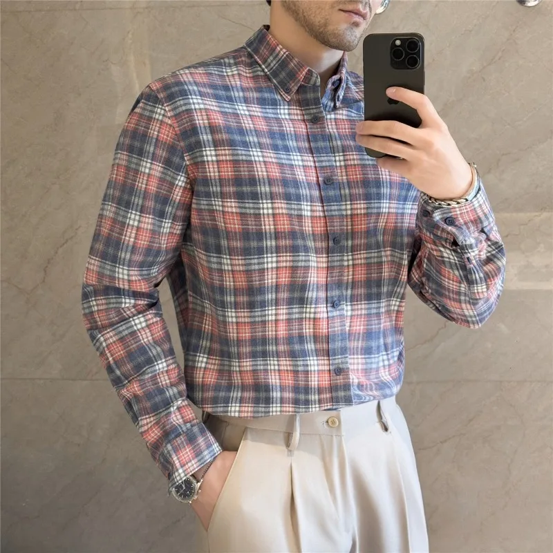 Warm Thick Checkered Print Shirt Autumn and Winter 100 Pure Cotton Fashion Casual Fashion Formal Shirt Long Sleeve Men Clothing
