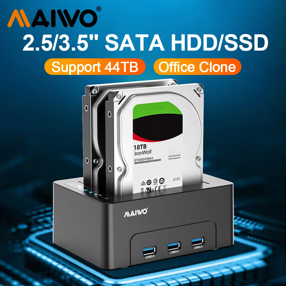 MAIWO-Clone 2 Bay Hard Drive Docking Station Case, 2.5 '', 3.5'', SATA HDD SSD, 2.l'autorisation Fast Charging USB 3.0 Extension