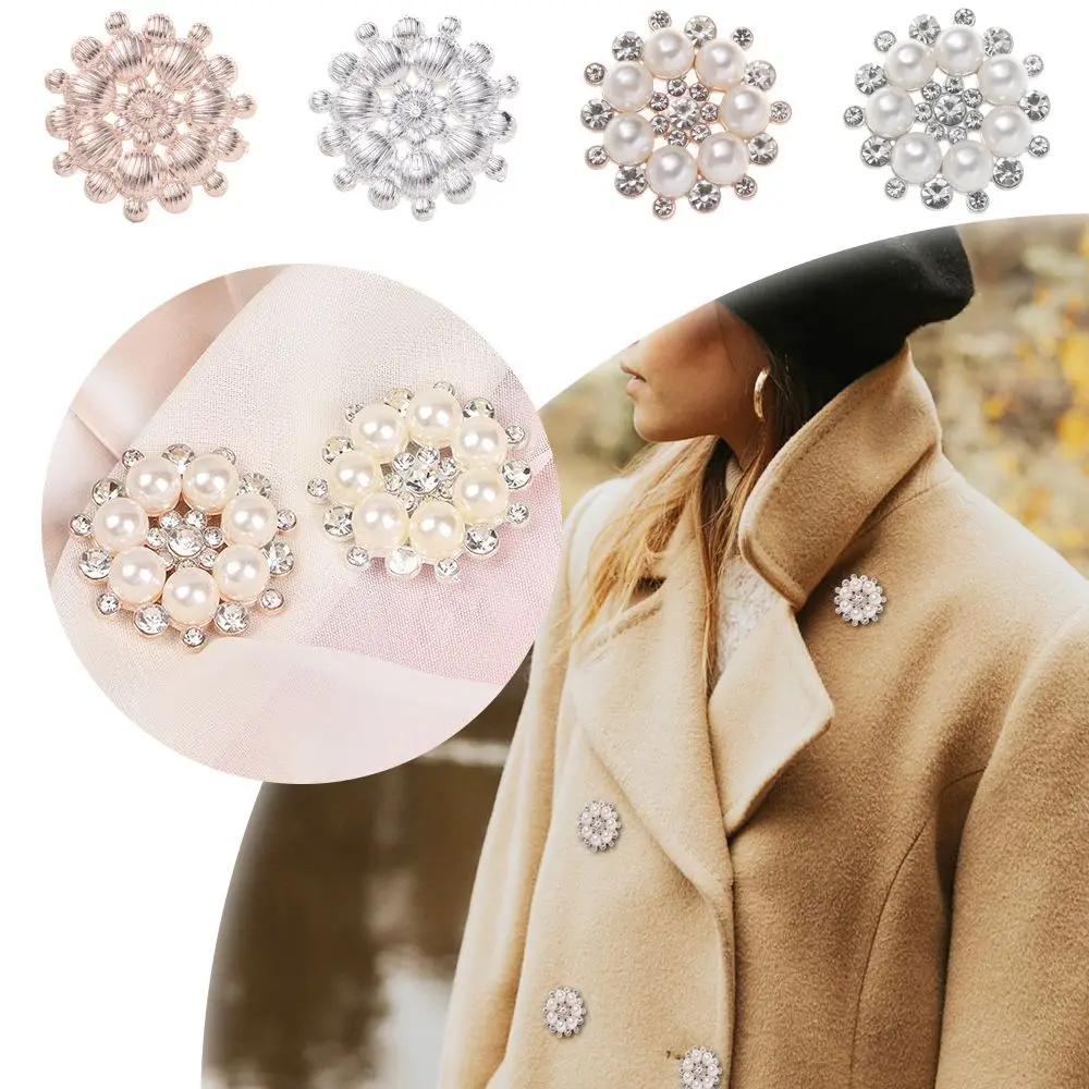 5Pcs DIY Hairpin Bag Sewing Buttons Crystal Glass Stone Rhinestone Buttons Pearl Flower Buttons