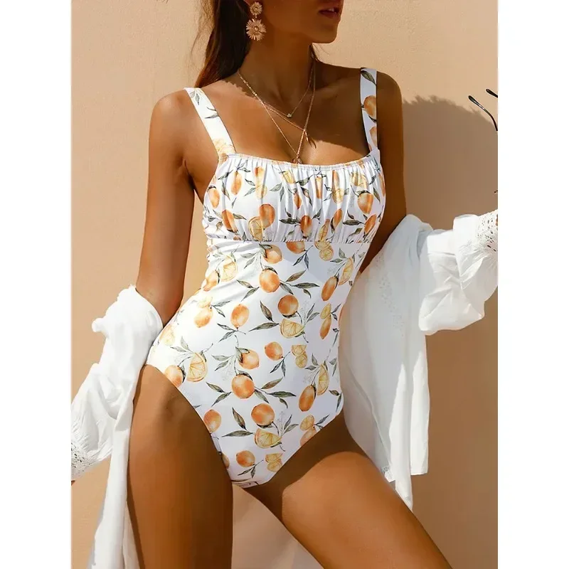 Costume da bagno intero con stampa di frutta Costume da bagno a fascia con controllo della pancia da donna Costume da bagno da spiaggia casual da spiaggia sexy stile coreano