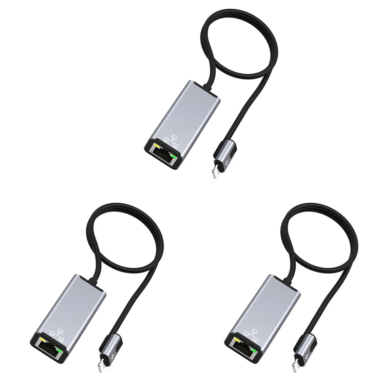 3X RJ45 LAN Adapter For Iphone 14 13 12 11 8 7 6 5 /Ipad/Ipod Ethernet LAN Network Adapter With Charge Adapter Port 20W
