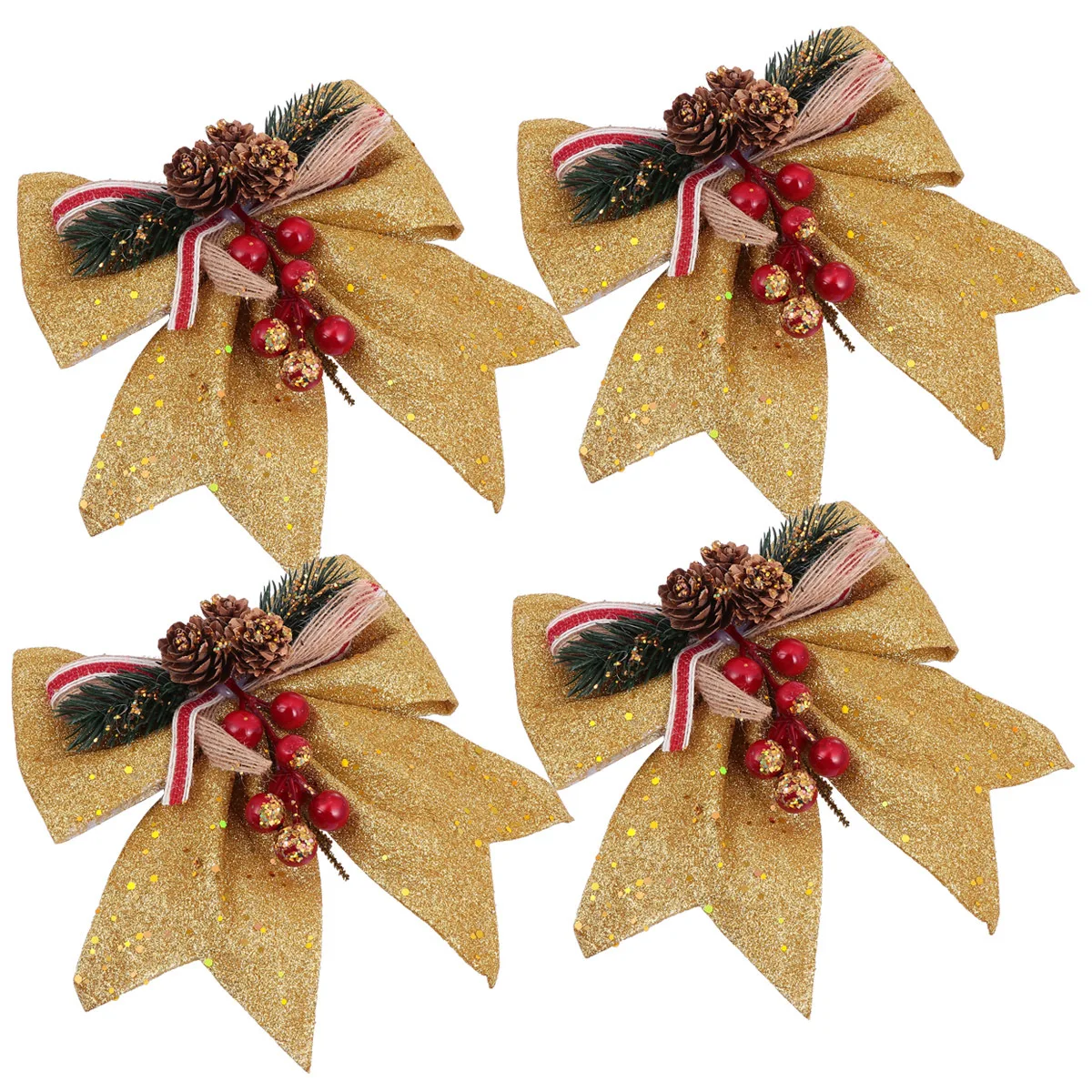 

4Pcs Christmas Tree Bow Decoration Set Glitter Pine Cone Bows for Holiday Home Office Kids Room Ornament Christmas Tree Bow