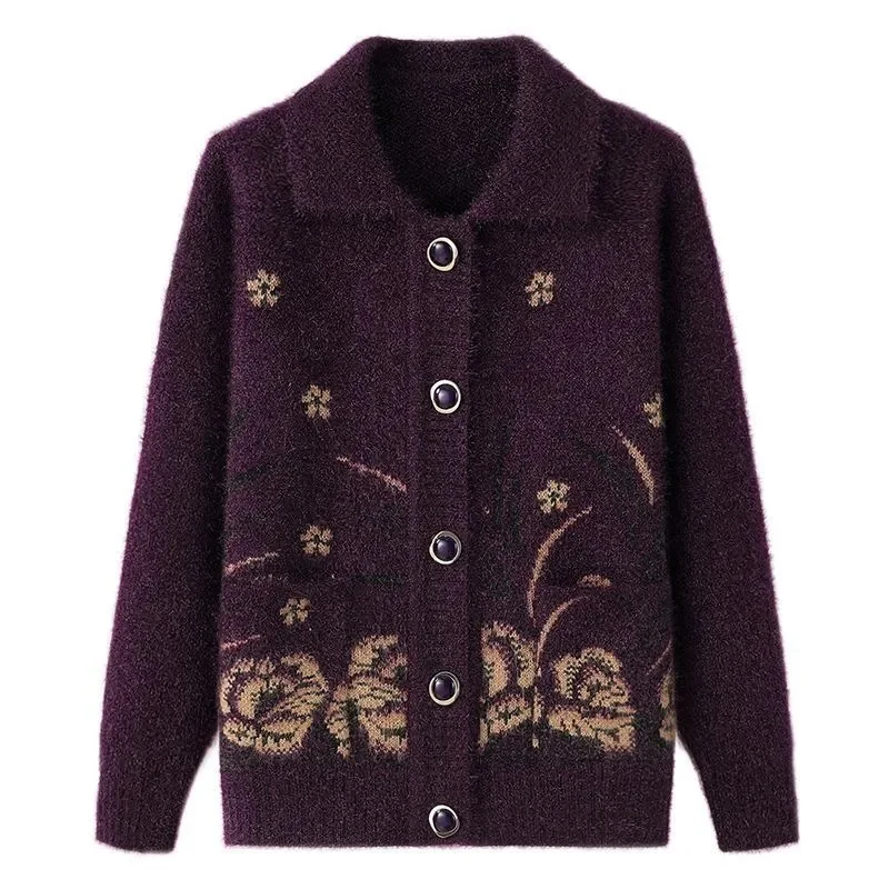 Damski kardigan dziergany dla starszych kobiet, jesienno-zimowy ciepły sweter, gruby płaszcz, zapinany na jeden guzik, damska odzież wierzchnia, damskie topy.