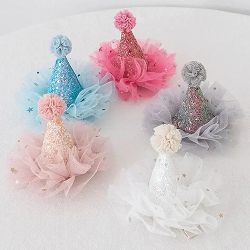 1pc Korean Birthday Hat Crown Princess Hairpin Headband Lace Shining Star Headwear Kids Boy Girl Birthday Party Hat Decorations