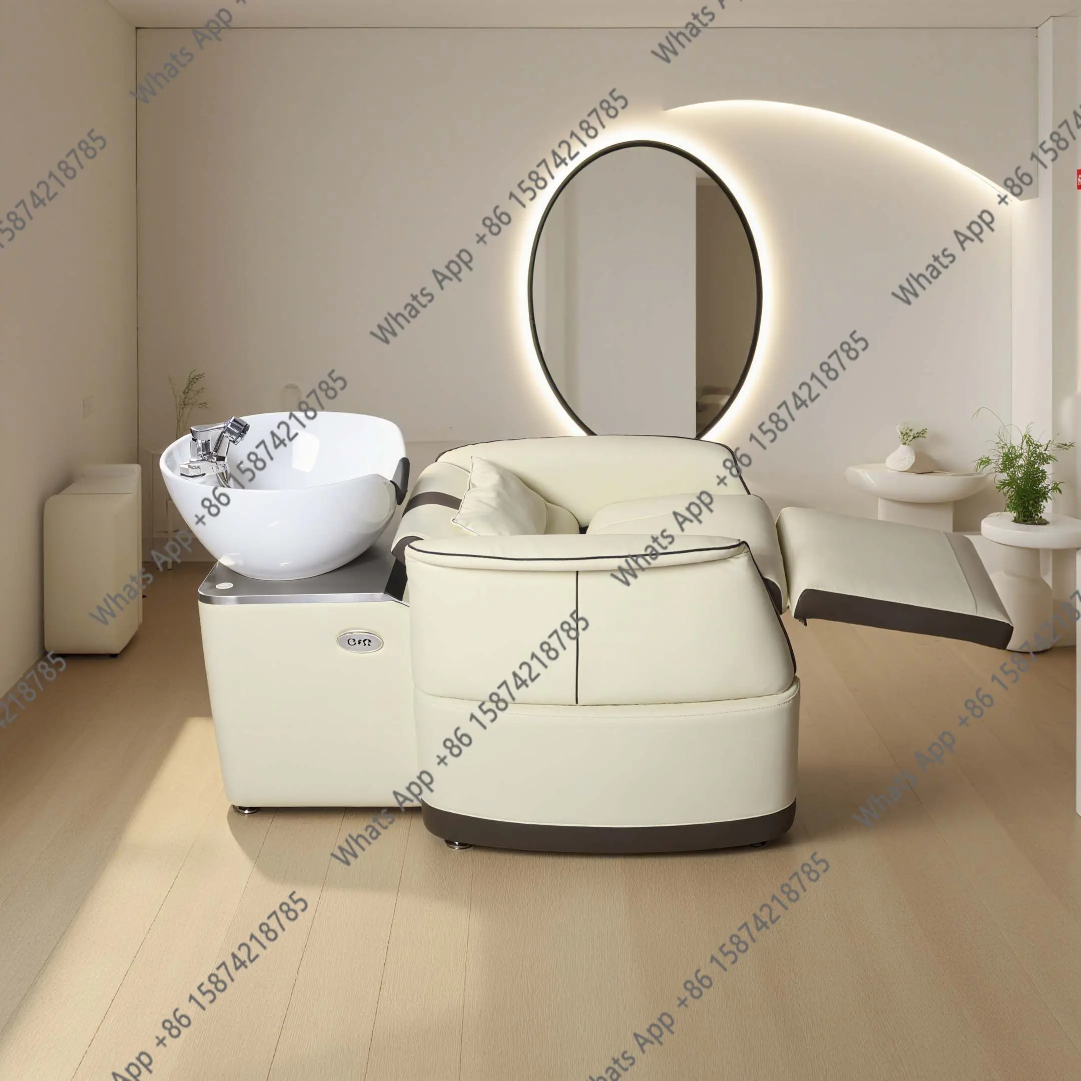 

New high-end barber shop shampoo bed hair salon special electric leg lift half lying flush bed ceramic basin factory direct sale
