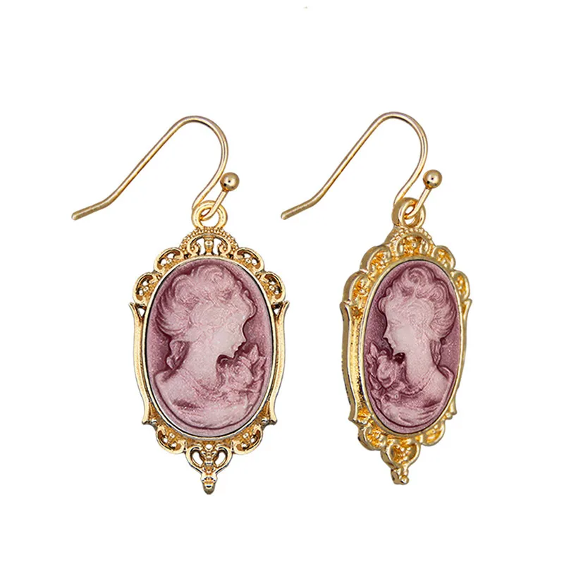 Victoria Lady Queen Cameo Earring For Women Gold Color Grey Pink Red White Bead Fashion Jewelry