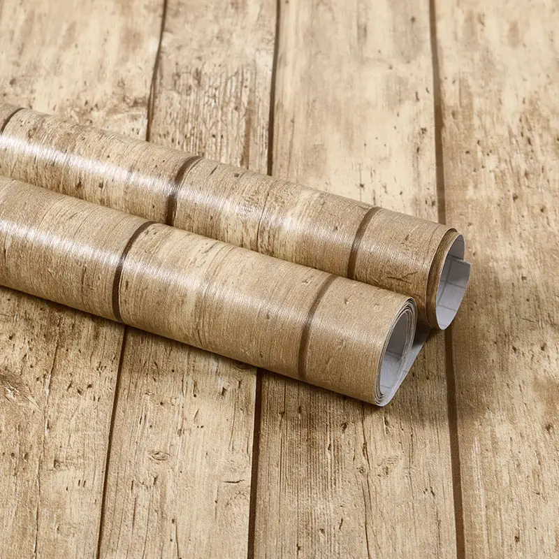 Modern Wood Stripe Home Papéis de parede para móveis Restauração de parede Filmes decoráveis ​​DIY Decorable Films PVC Auto-adesivo Vinil adesivo de parede em rolos