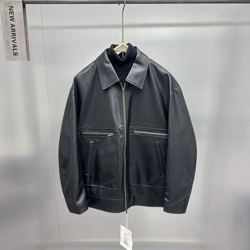 

Повседневная модная куртка из искусственной кожи для мужчин, весенне-осенняя, с отложным воротником, в стиле рабочей одежды, молодежная, трендовая, в американском стиле, кожаное пальто Haome