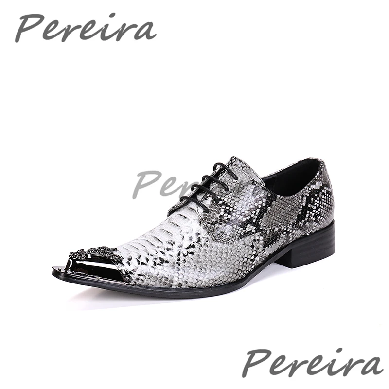 

Classic Snake Pattern Men Oxfords Shoes Metal Pointed Toe Leather Business Dress Shoes Big Size Fashion Banquet Party Shoes