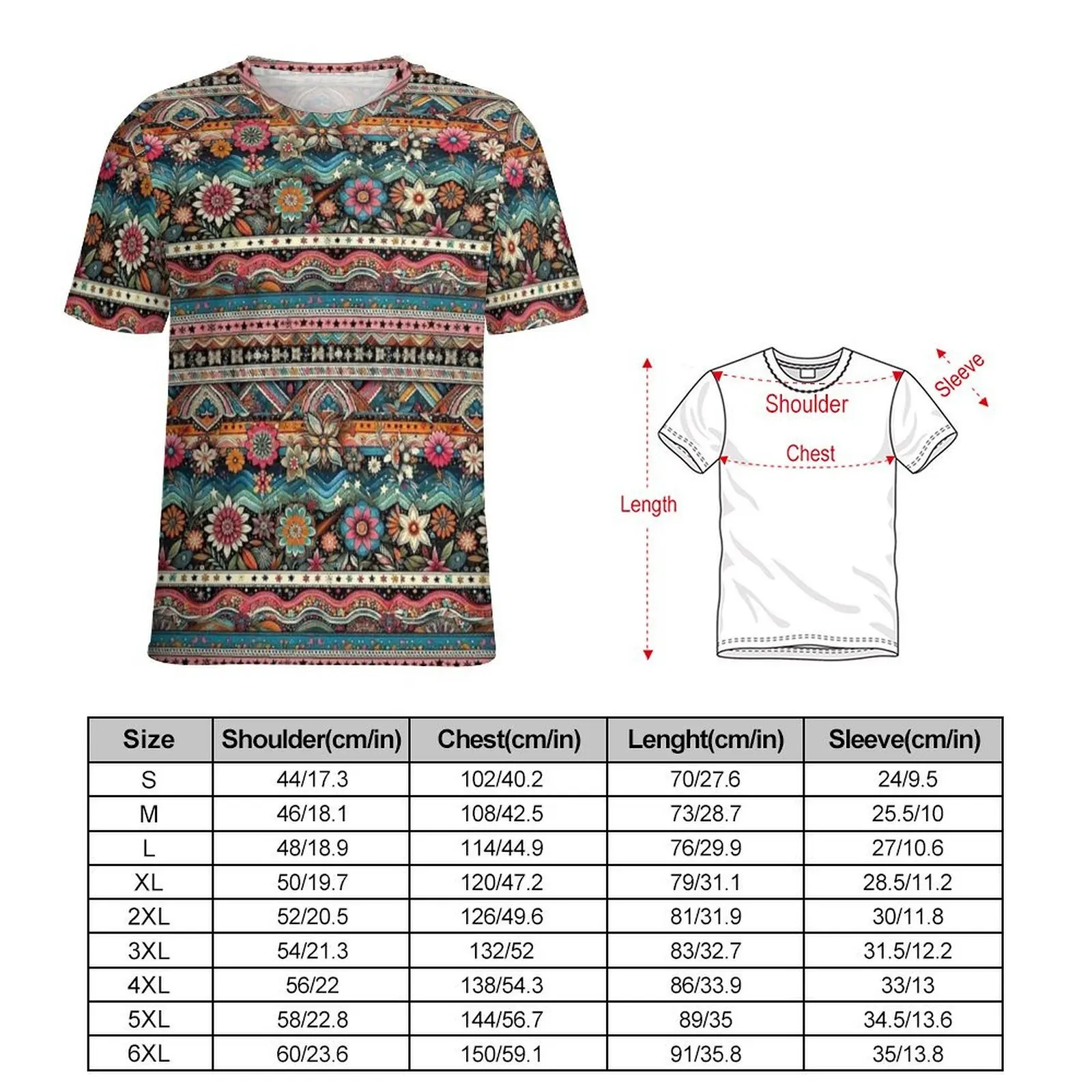 Couple Tribal Horizontal Border Floral Print T-Shirt Popular T Shirts Short-Sleeve Design Tshirt Summer Casual Plus Size Tees