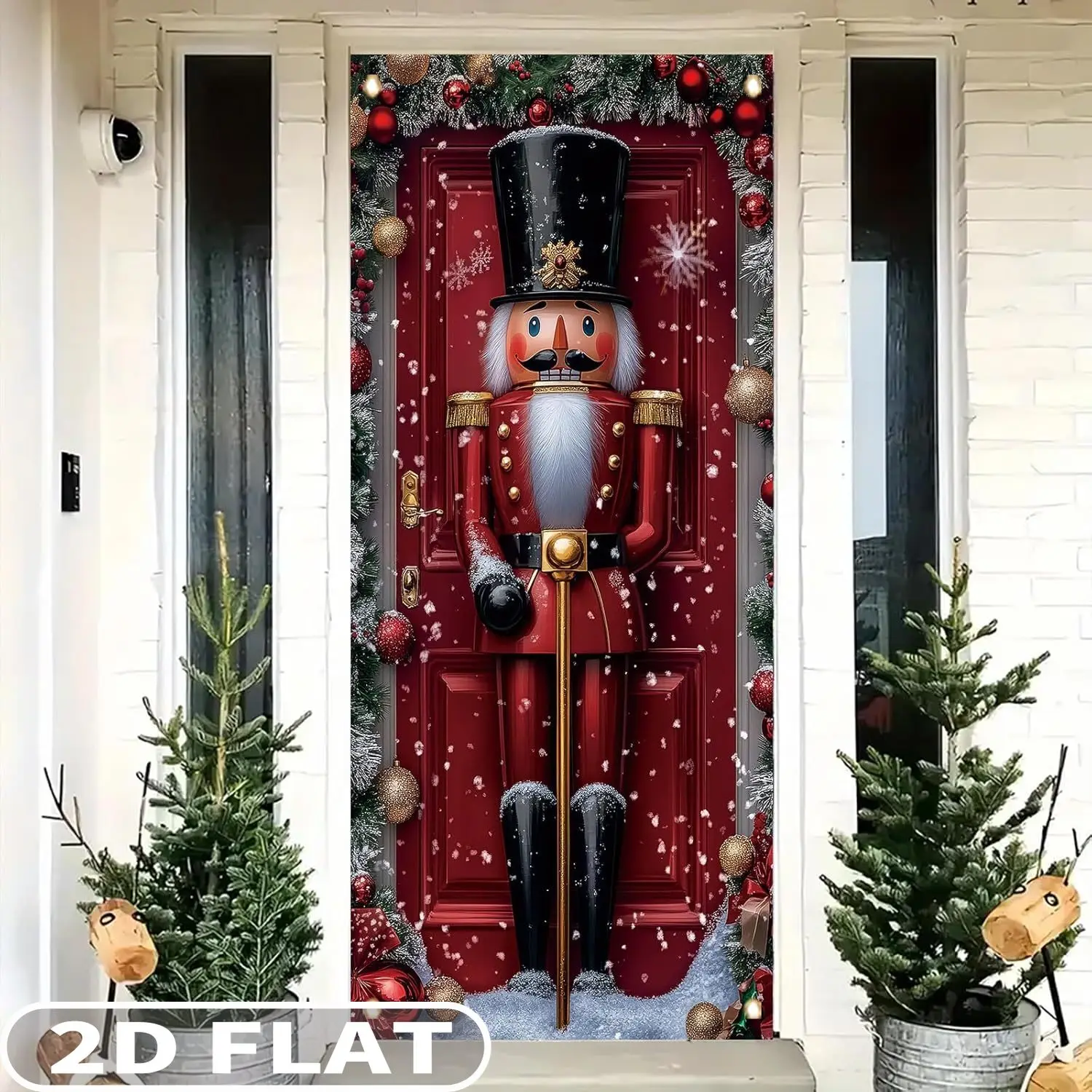 1pc 2D FLAT Christmas Nutcracker Banner, 71 x 35 Inch Polyester Classic Red Soldier Decoration for Holiday Party Front Door - Image 3