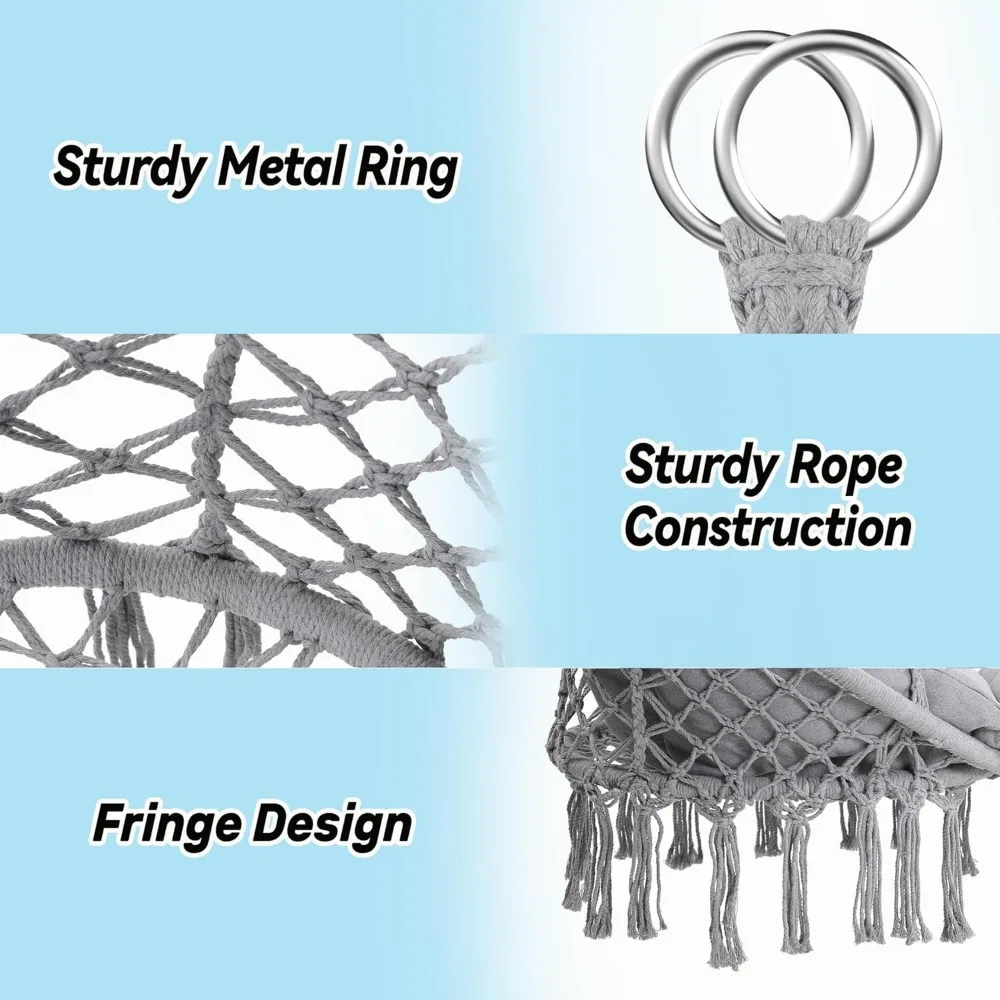 كرسي أرجوحة مكرامية مبطن كبير الحجم - مثالي لغرف النوم والشرفات والأطفال والكبار والشرفات - رمادي #3