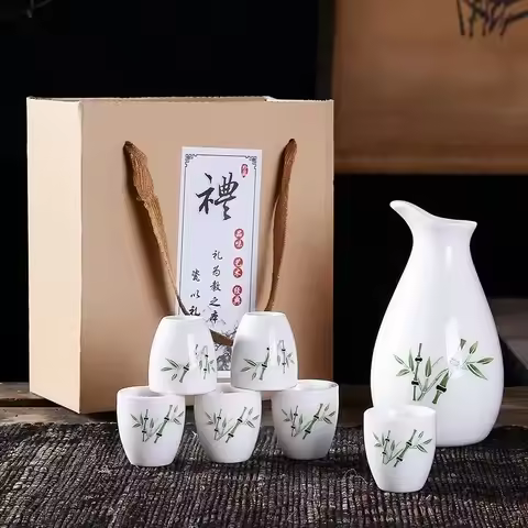 7Pcs/set Ceramics Japanese Style Sake Pot Cups Home Kitchen Drinkware Traditional Ceramic Cups Crafts Wine Glasses Gift Box