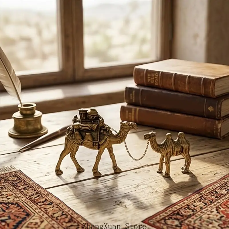 2Pcs Classical Brasses Camels Miniatures Figures For Home Office Desktop Display 3XUF