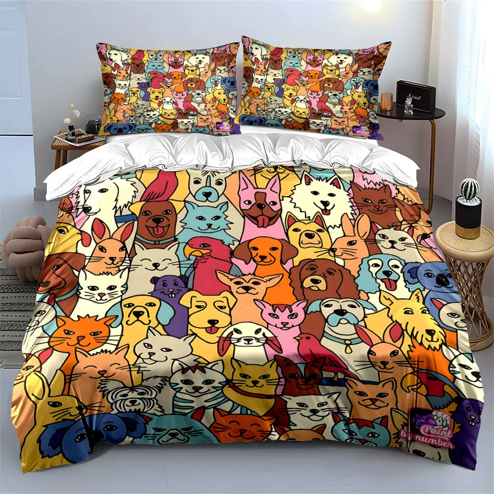 Colorful cartoon animal illustration Pattern Duvet Cover Set Digital Print Colorful Polyester Bedding with Zipper Closur