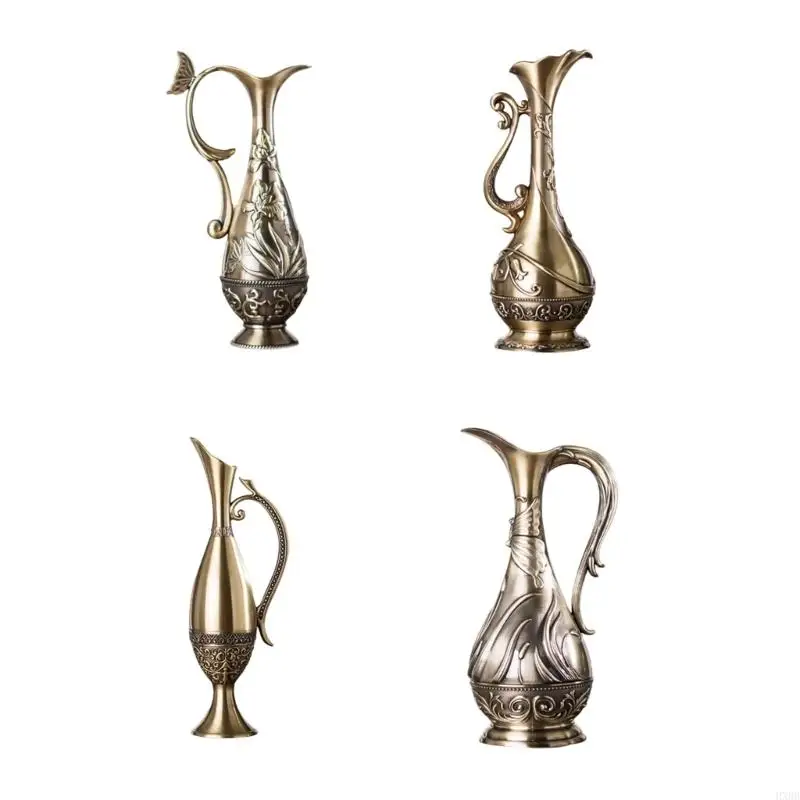 

2025 New Metal Art Vases Geometric Embossed Detailing Vintage Antique Bronze Flower Pot Living Room Centerpieces Decors