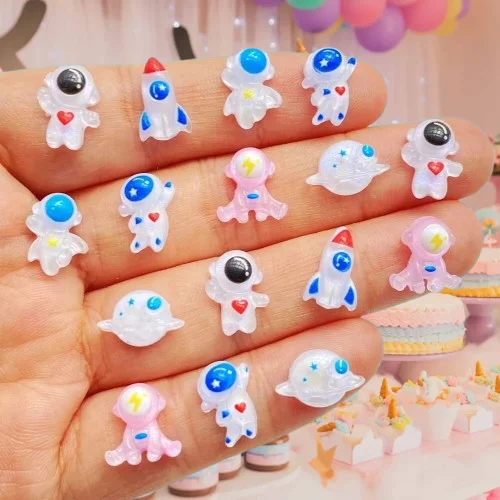 250pcs Mixed Resin Mini Cartoon astronaut, rocket, Earth Nail Art Flat back Stone Applique DIY Charms Scrapbook Decor Crafts