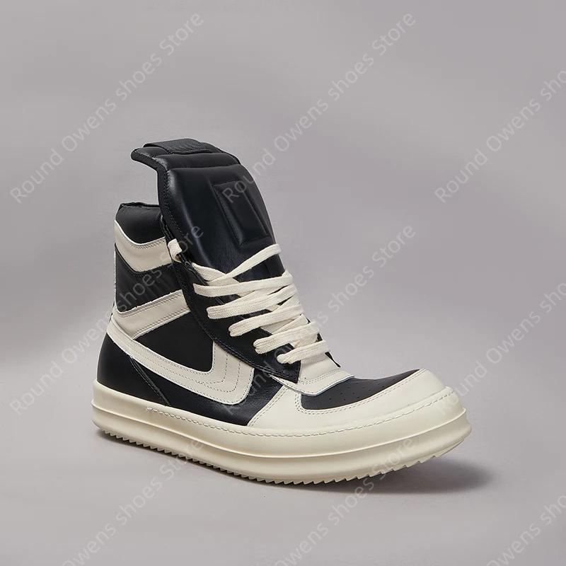 

Geobasket High Top Casual Shoes Men High Top Ro Genuine Designer Hip-hop Leather Thick Sole Black Toe Sneakers Women Ankle Boots
