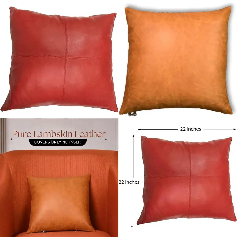 

Lambskin Leather Pillow Cover - 22x22 Decorative Sofa Cushion Case for Living Room and Bedroom