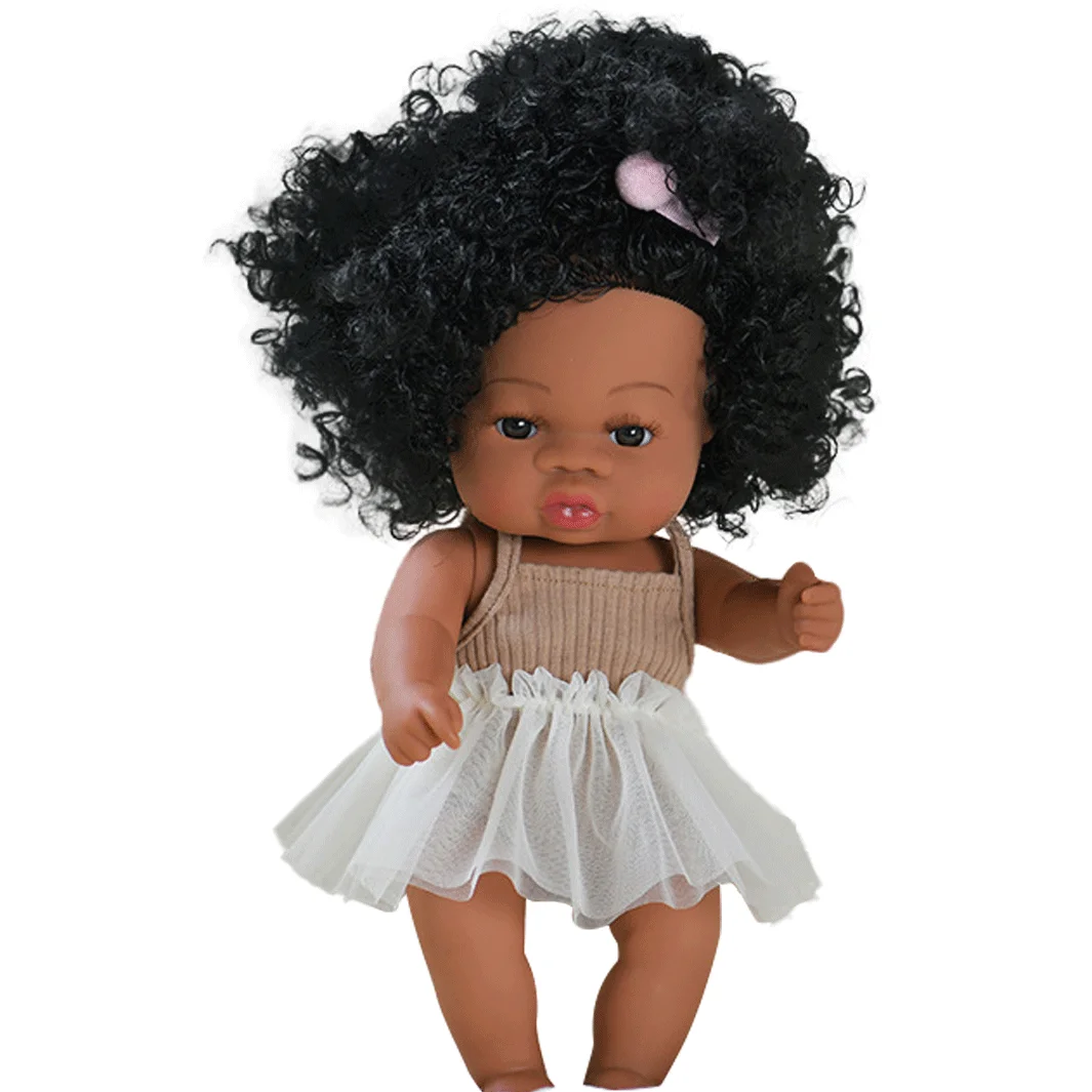 14 Zoll (35 cm) Reborn Afrikanische Puppe, Simulations-Soft-Vinyl Neugeborenen-Babypuppe, Lebensechte Spielzeuge für Kinder, Mädchen, Weihnachts- und Geburtstagsgeschenke – Detail 5