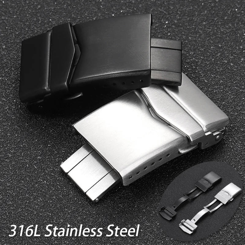 316L Stainless Steel Watch Strap Buckle 18mm 20mm 22mm Metal Solid Folding Clasp Adjustable Deployment Button Watch Accessories