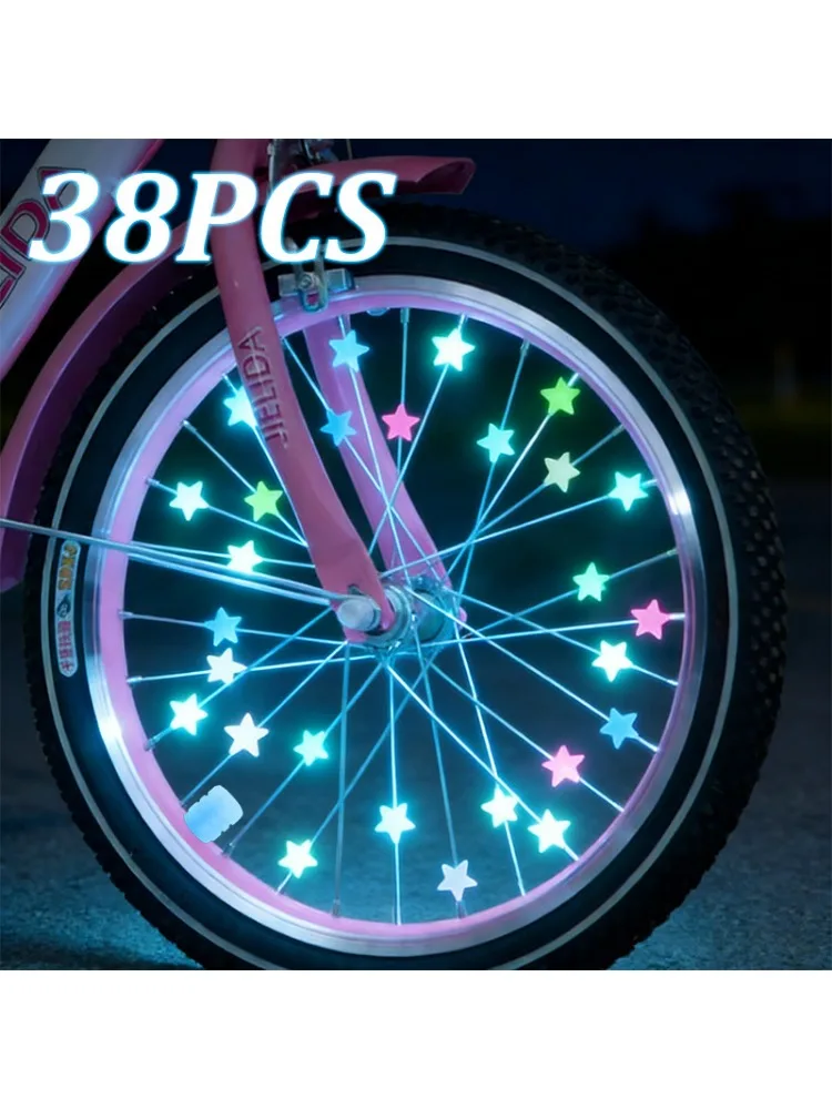 AliExpress NONE 38Pcs Glow-in-the-Dark Spoke Beads & Valve Caps Set, Luminous Star Wheel Decor, Essential Safety Accessory for Night Riding