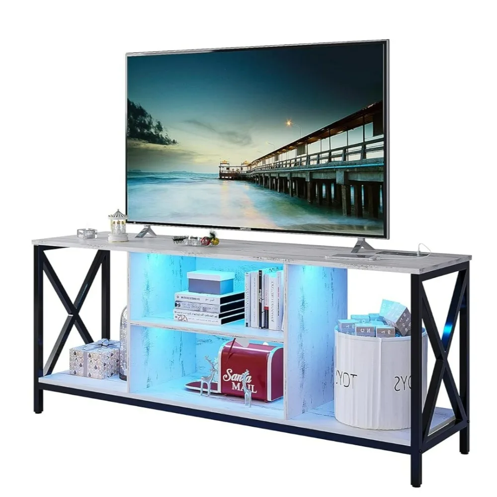 

TV Stand with LED Lights for 65+inch TV, Industrial Entertainment Center TV Console Table with Storage, Charging Station.