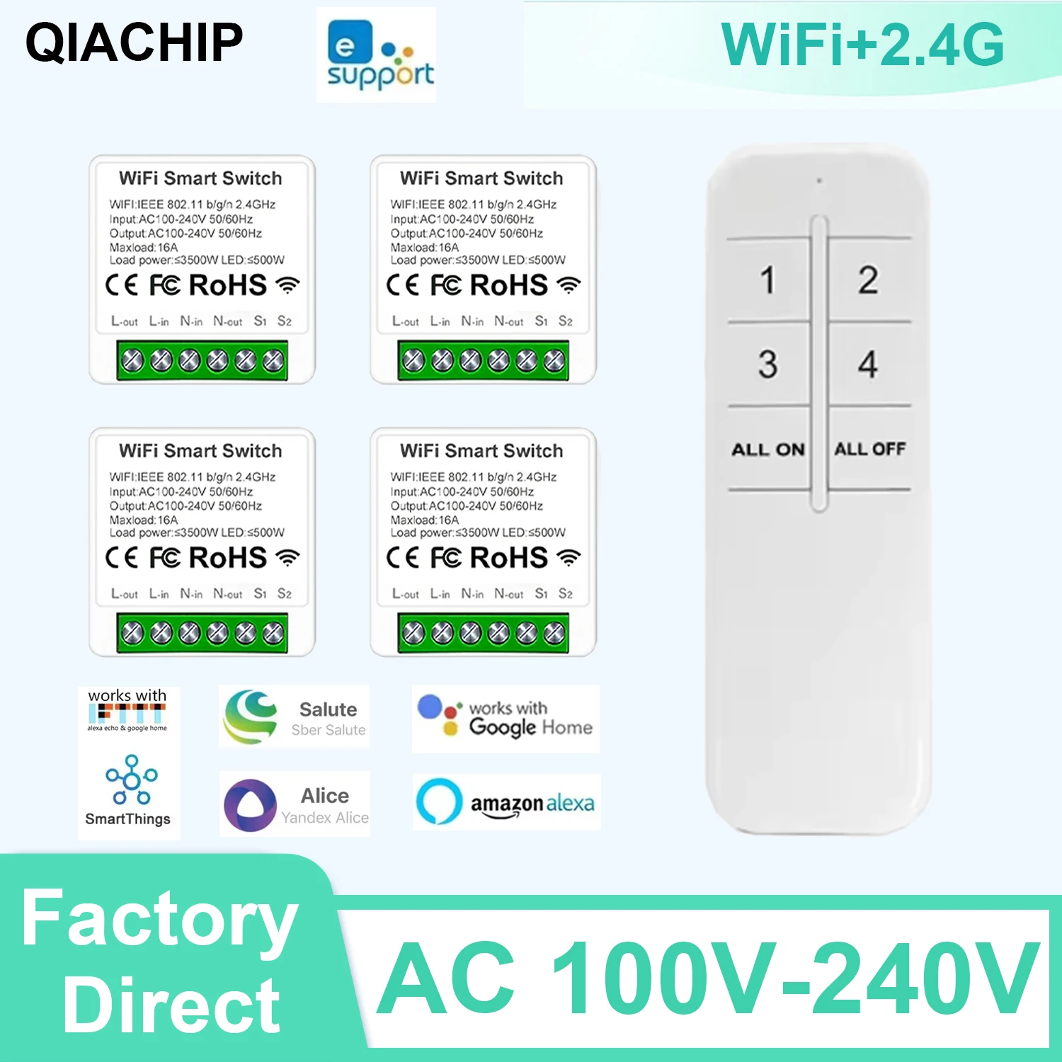 

EWelink WiFi Smart Switch 1CH 220V 16A Relay Module APP Remote Control AC 85-250V RF2.4G Receiver Google Home Alexa