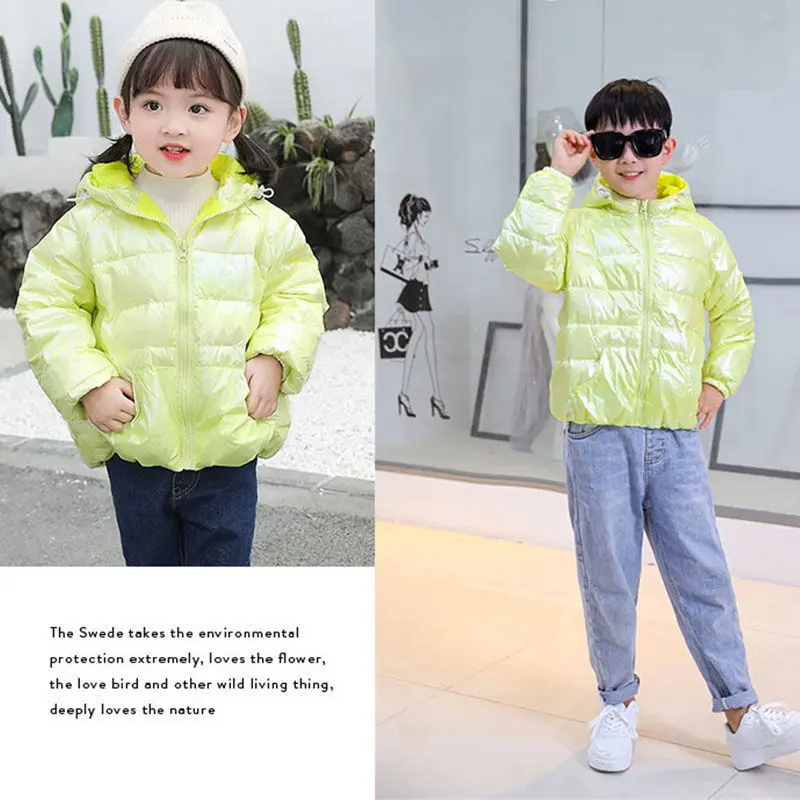 

Baby Girls Thin and Light Autumn Down Jacket Toddler Girl Winter Clothes Kids Boys Hooded Keep Warm Outerwear Letter Chit Coat 1