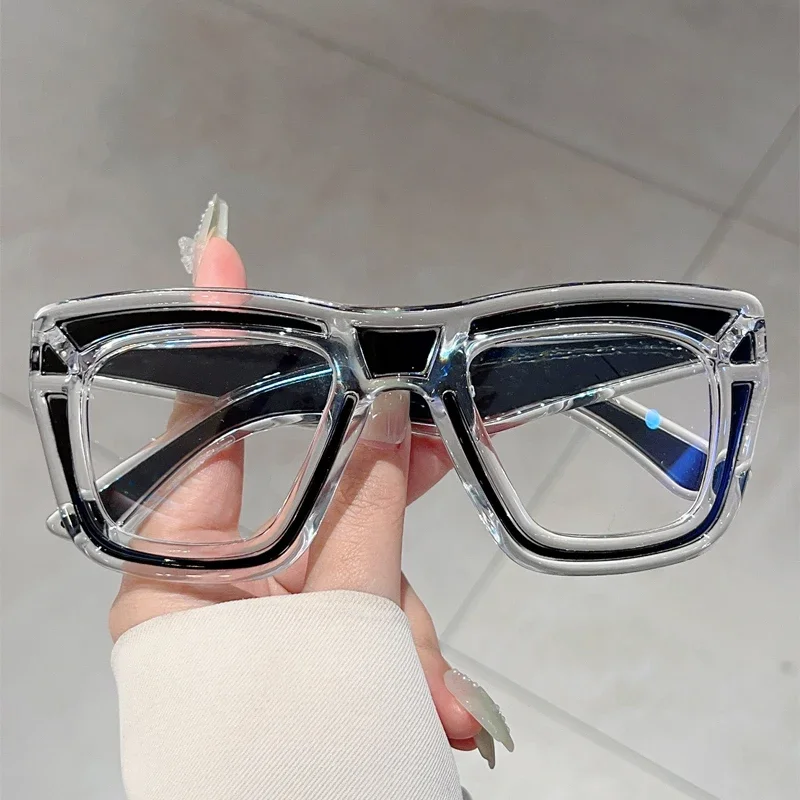 KAMMPT Oversized Square Glasses New Fashion Patchwork Rim Blue Light Blocking Optical Frames Ins Trendy Stylish Decor Eyeglasses