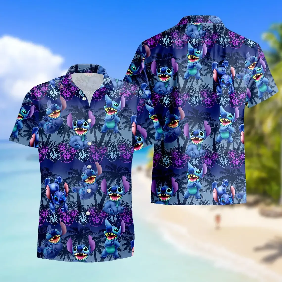 Disney-Lilo e Stitch camisa havaiana, Disneyland Trip, férias Tops, homens e mulheres