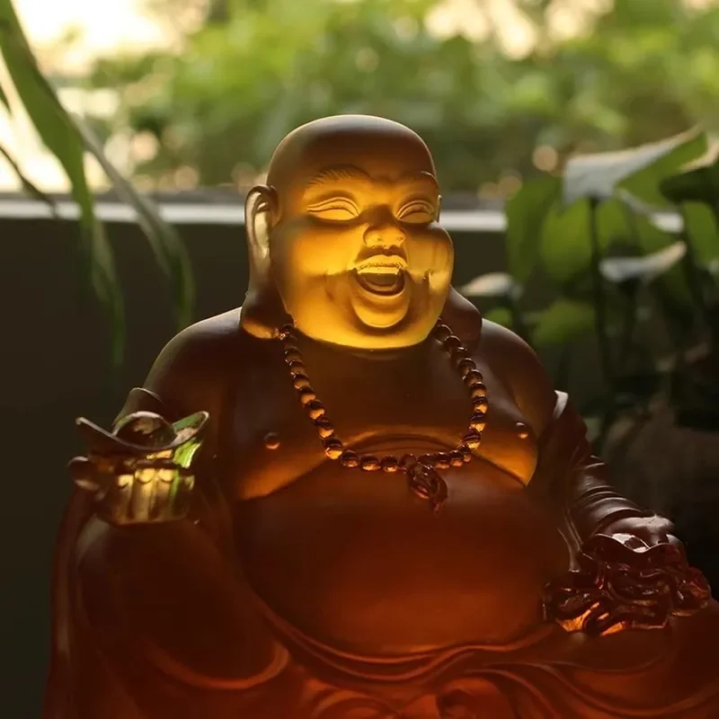 Zen Style Glazed Maitreya Buddha Statue Ancient Art Craft for Home Decor Buddhist Hall Ornament Smiling Figure Decoration