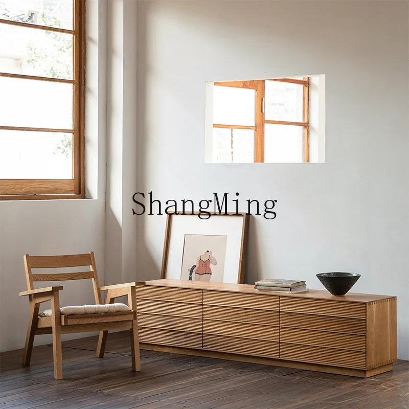 

FG Storage Locker Living Room Cherry Black Walnut Solid Wood Furniture Textured TV Cabinet