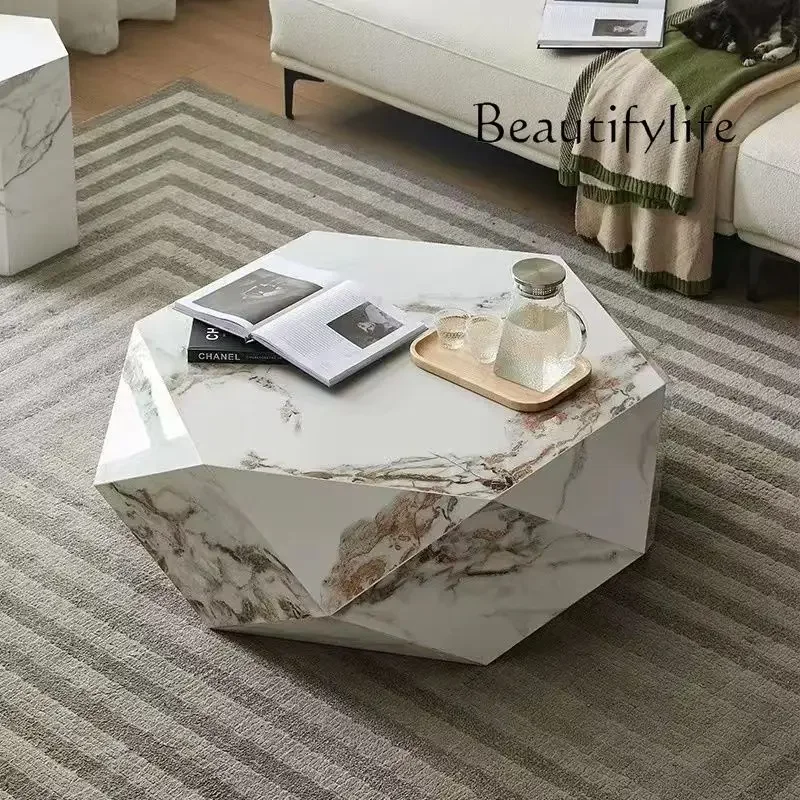 Italian Minimalist Polygon Stone Plate Marble Coffee Table Modern Minimalist Creative Diamond Geometric Design