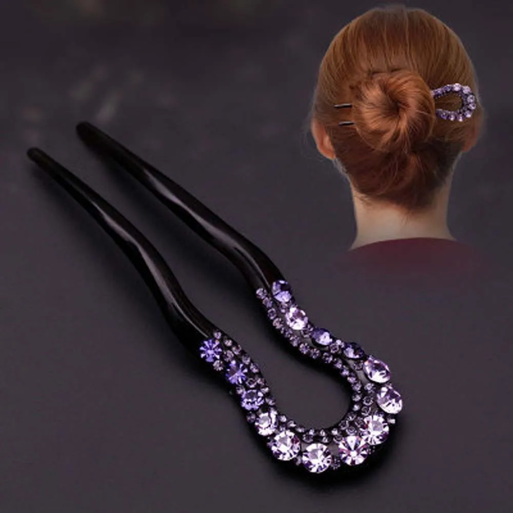 Vrouwen Retro U-Vormige Mode Strass Lady Haaraccessoires Haarstokjes Haarvork Haarspeld